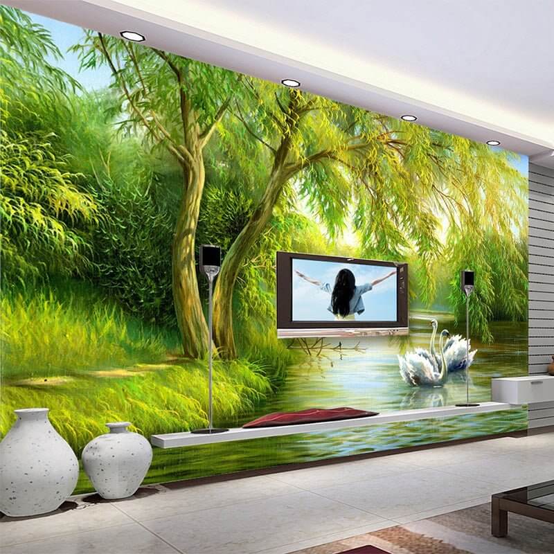 MinimalisticDecor.com-Swans in Lake Wallpaper - Transform Your Space