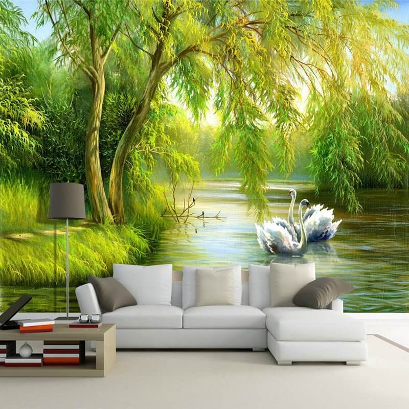 MinimalisticDecor.com-Swans in Lake Wallpaper - Transform Your Space