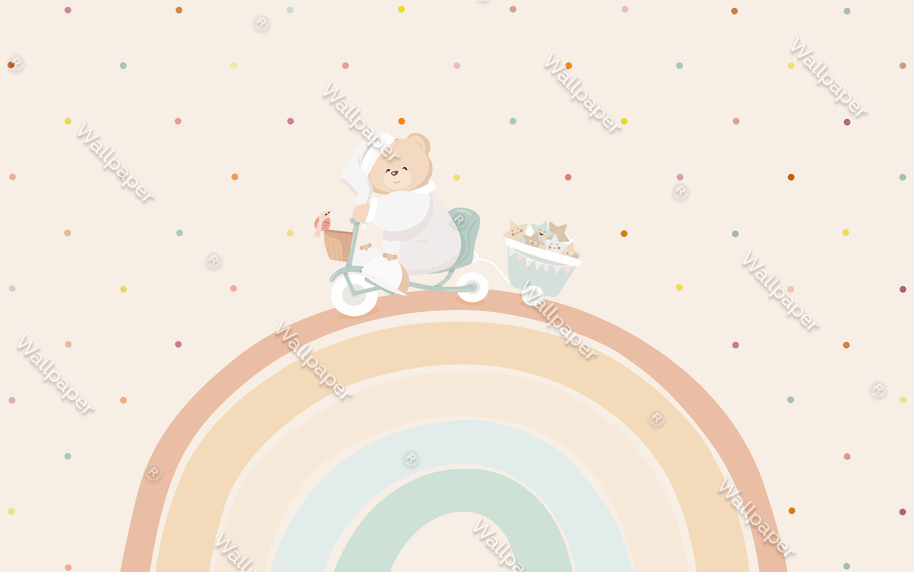 MinimalisticDecor.com-Teddy on Bike: Baby Nursery Wallpaper Mural