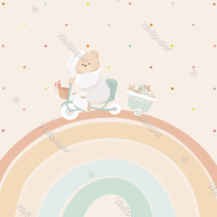 MinimalisticDecor.com-Teddy on Bike: Baby Nursery Wallpaper Mural
