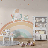 MinimalisticDecor.com-Teddy on Bike: Baby Nursery Wallpaper Mural