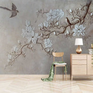 MinimalisticDecor.com-Tree Branch with White Flowers Wallpaper - Nature Prints