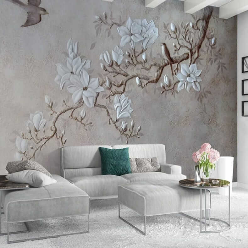 MinimalisticDecor.com-Tree Branch with White Flowers Wallpaper - Nature Prints