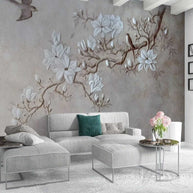 MinimalisticDecor.com-Tree Branch with White Flowers Wallpaper - Nature Prints
