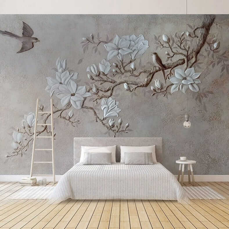 MinimalisticDecor.com-Tree Branch with White Flowers Wallpaper - Nature Prints