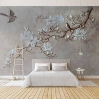 MinimalisticDecor.com-Tree Branch with White Flowers Wallpaper - Nature Prints