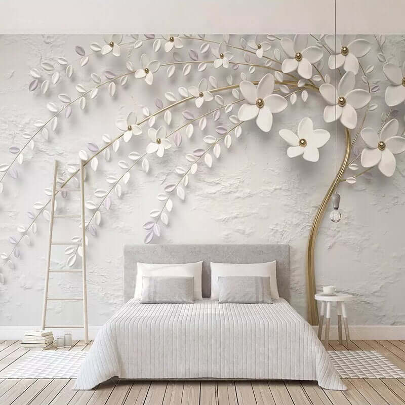 MinimalisticDecor.com-Tree with White Flowers Scenery Wallpaper for Home Wall Decor