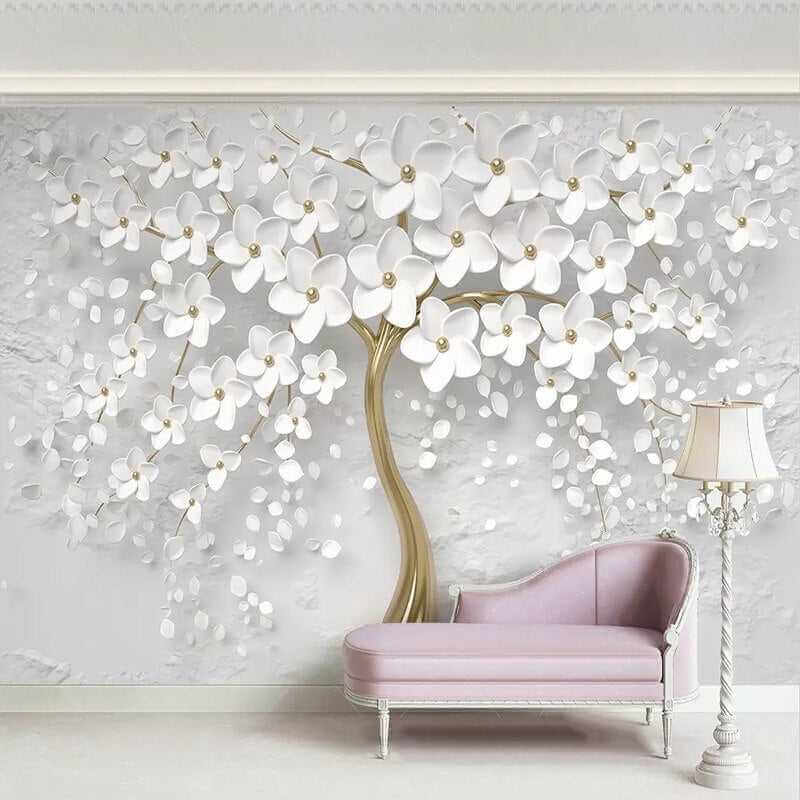 MinimalisticDecor.com-Tree with White Flowers Wallpaper - Stunning Nature Wall Art