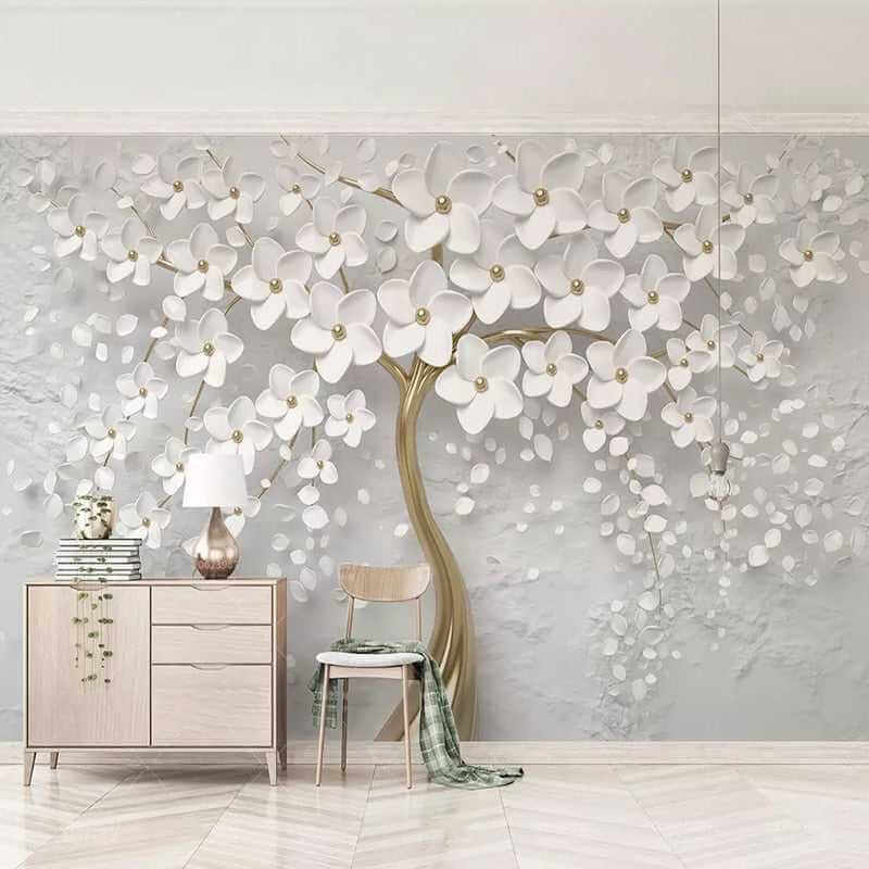 MinimalisticDecor.com-Tree with White Flowers Wallpaper - Stunning Nature Wall Art