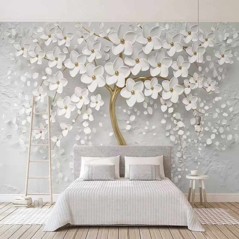 MinimalisticDecor.com-Tree with White Flowers Wallpaper - Stunning Nature Wall Art