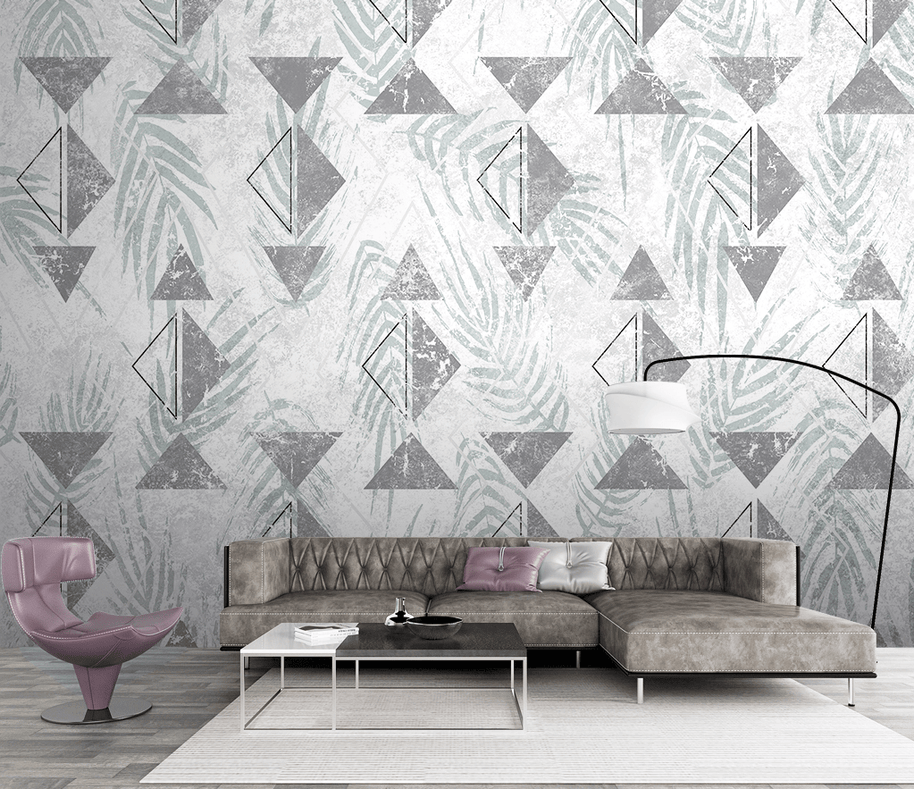 MinimalisticDecor.com-Triangular Pattern Leaves Wallpaper Murals