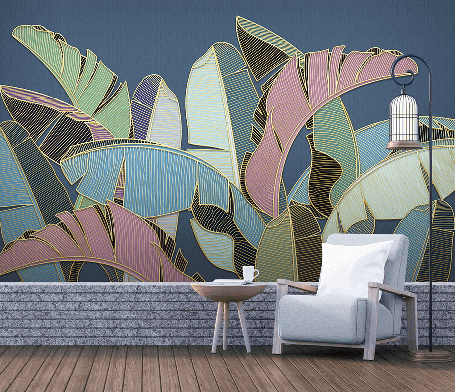 MinimalisticDecor.com-Tropical Coloured Leafs Wallpaper Murals