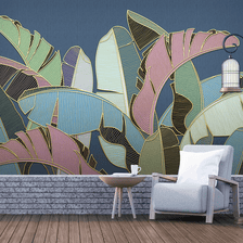 MinimalisticDecor.com-Tropical Coloured Leafs Wallpaper Murals