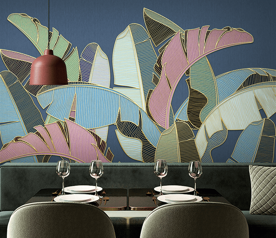 MinimalisticDecor.com-Tropical Coloured Leafs Wallpaper Murals