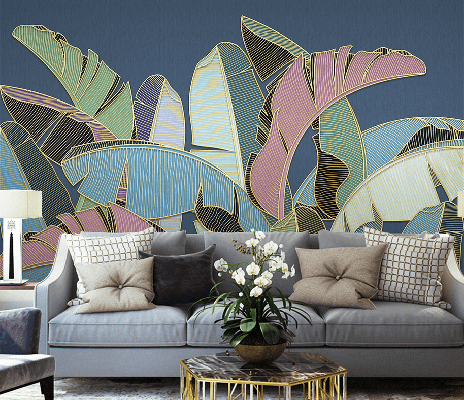 MinimalisticDecor.com-Tropical Coloured Leafs Wallpaper Murals