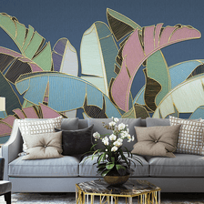 MinimalisticDecor.com-Tropical Coloured Leafs Wallpaper Murals