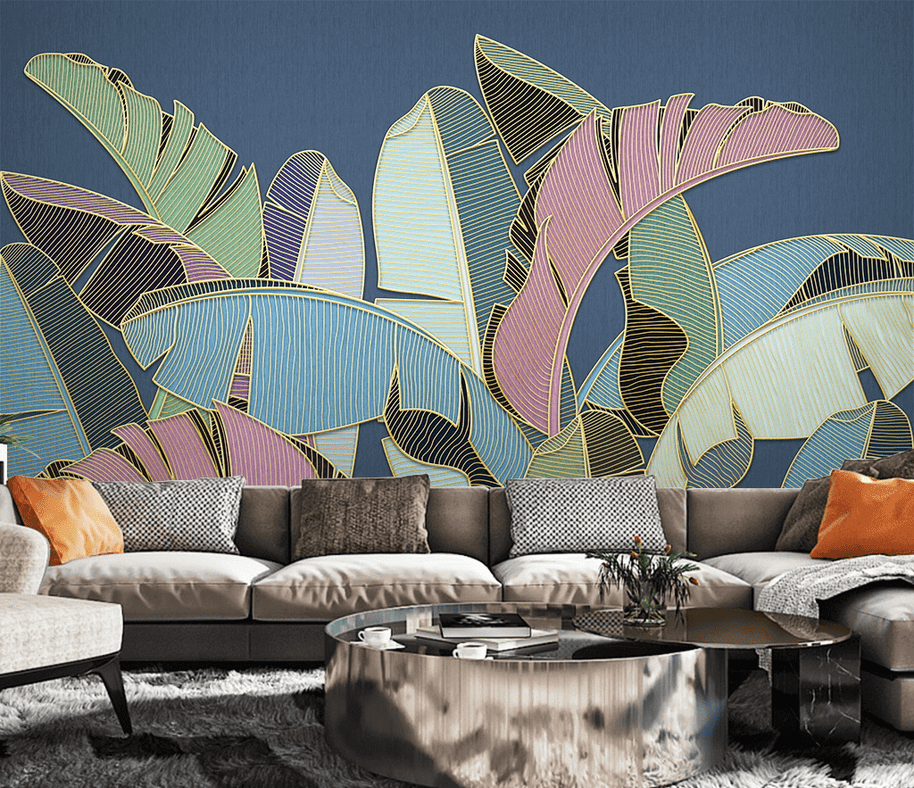 MinimalisticDecor.com-Tropical Coloured Leafs Wallpaper Murals