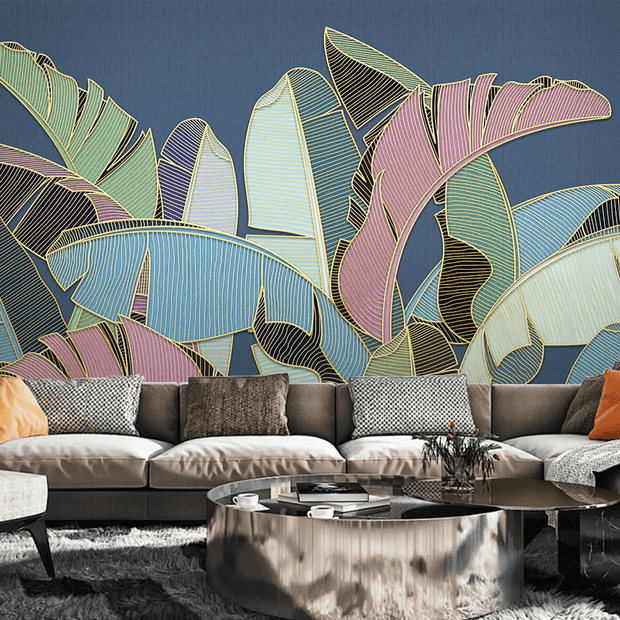 MinimalisticDecor.com-Tropical Coloured Leafs Wallpaper Murals