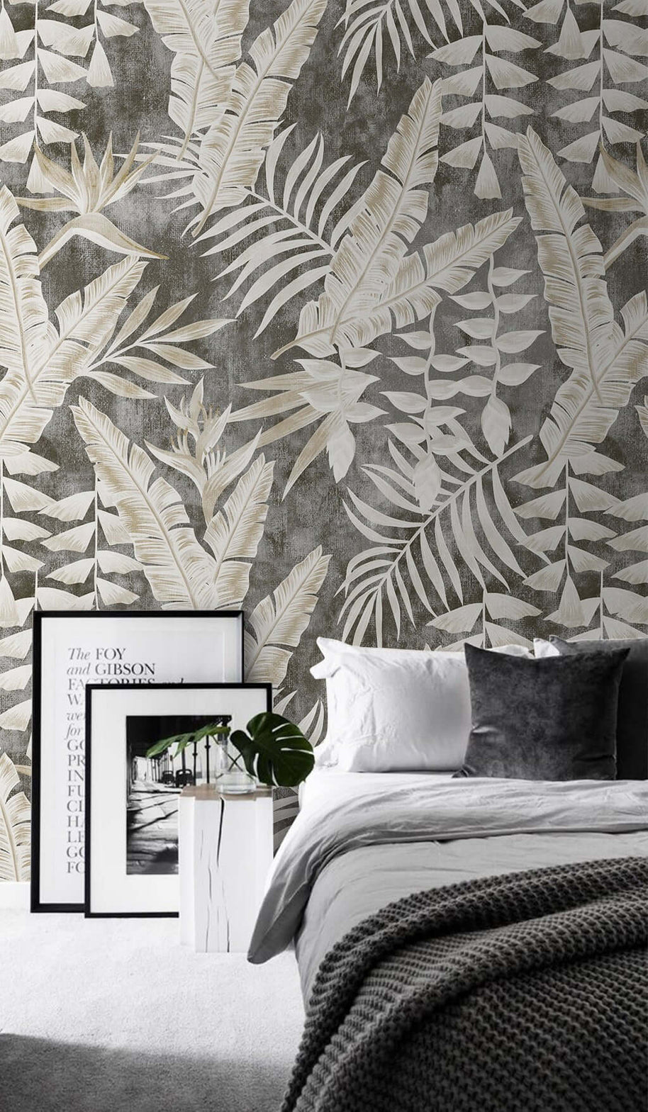 MinimalisticDecor.com-Tropical Grey Garden Wallpaper Mural