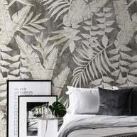 MinimalisticDecor.com-Tropical Grey Garden Wallpaper Mural