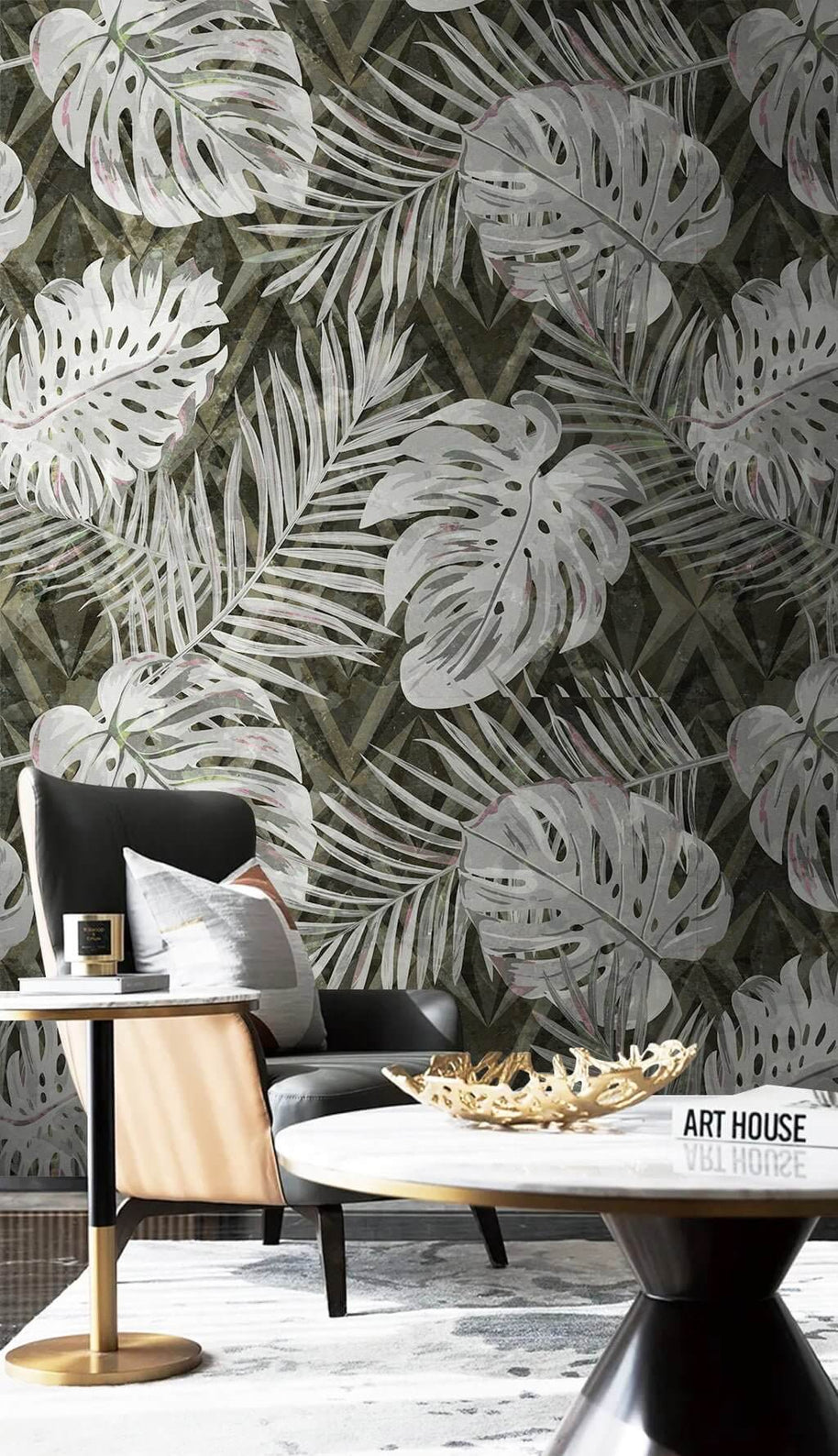 MinimalisticDecor.com-Tropical Leaves Ambush Wallpaper Mural