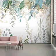 MinimalisticDecor.com-Tropical Plant Leaves Flowers And Birds Wallpaper Mural