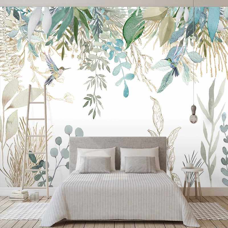MinimalisticDecor.com-Tropical Plant Leaves Flowers And Birds Wallpaper Mural