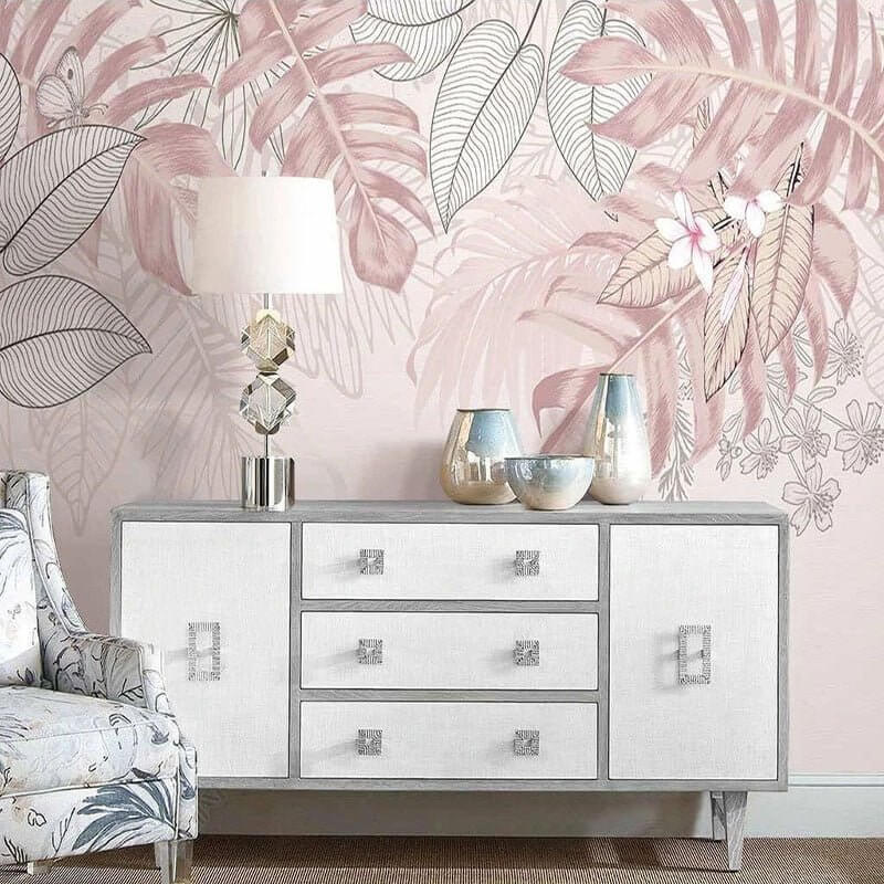 MinimalisticDecor.com-Tropical Plants Leaves Wallpaper: Vibrant Interiors