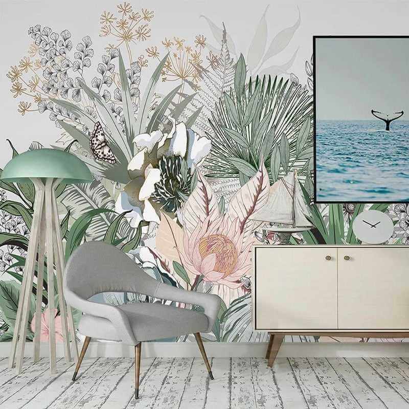MinimalisticDecor.com-Tropical Plants Rainforest Palm Leaves Wallpaper Mural