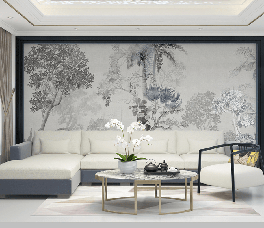 MinimalisticDecor.com-Tropical Sketch Theme: Tree Wallpaper Murals