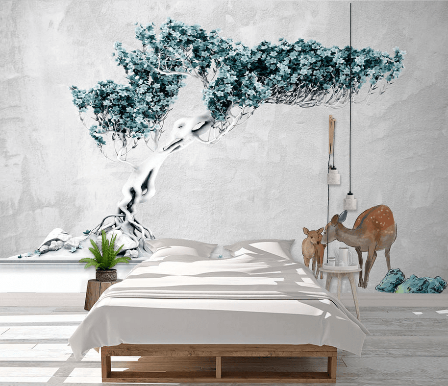MinimalisticDecor.com-Turquoise 3D Tree Wallpaper Murals - Exquisite Wall Designs