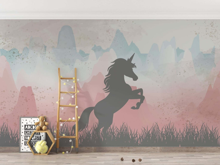 MinimalisticDecor.com-Unicorn in Mountains - Girls Room Wallpaper Mural