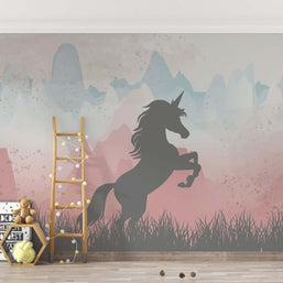 MinimalisticDecor.com-Unicorn in Mountains - Girls Room Wallpaper Mural
