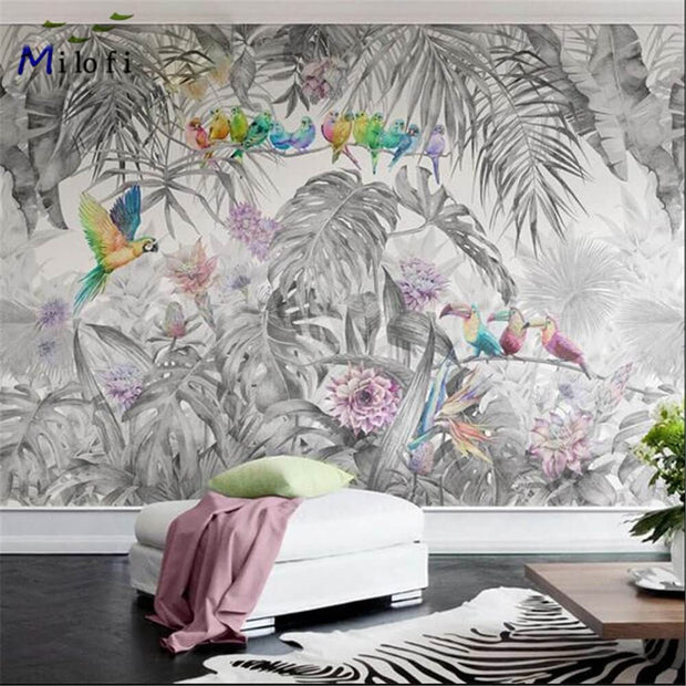 MinimalisticDecor.com-Vibrant Parrot Paradise Wallpaper