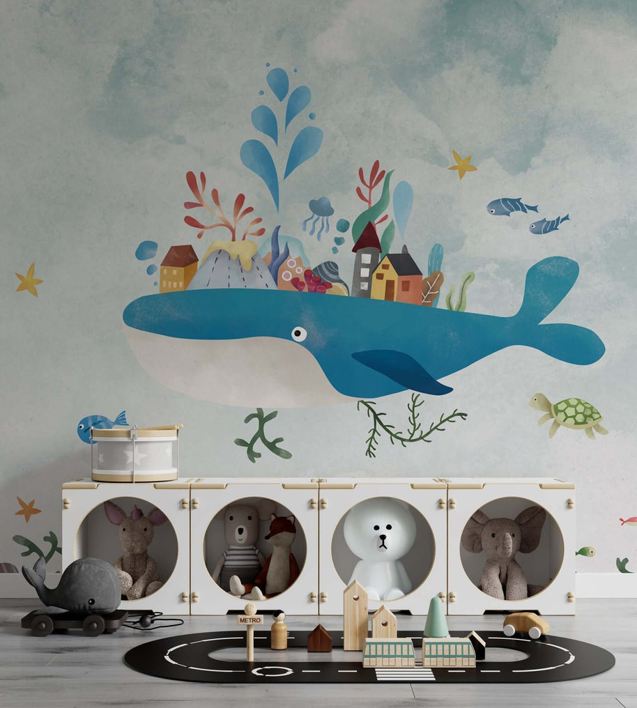 MinimalisticDecor.com-Whale Adventure - Kids Room Wallpaper Mural