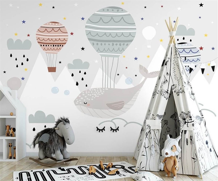 MinimalisticDecor.com-Whale and Air Balloons Kids Room Wallpaper Mural