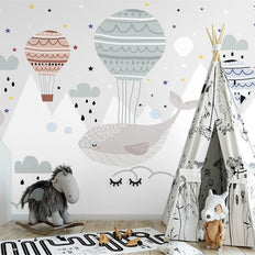 MinimalisticDecor.com-Whale and Air Balloons Kids Room Wallpaper Mural