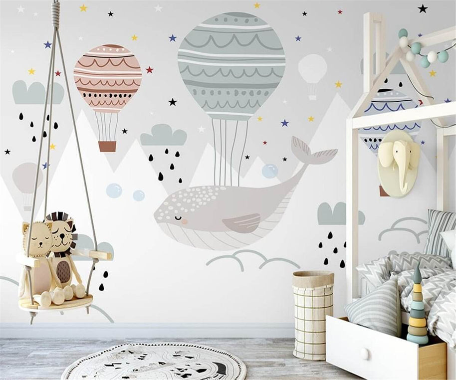 MinimalisticDecor.com-Whale and Air Balloons Kids Room Wallpaper Mural