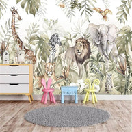 MinimalisticDecor.com-Whimsical Jungle Animal Friends Wallpaper
