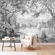 MinimalisticDecor.com-Whispering Shadows: Black And White Forest Wallpaper