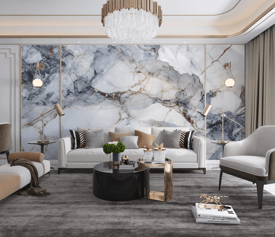 MinimalisticDecor.com-White & Black Stone: Marble Wallpaper Murals