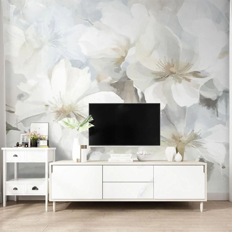 MinimalisticDecor.com-White Floral Wallpaper Murals - Stunning Design