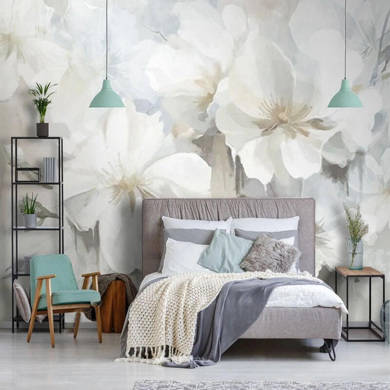 MinimalisticDecor.com-White Floral Wallpaper Murals - Stunning Design