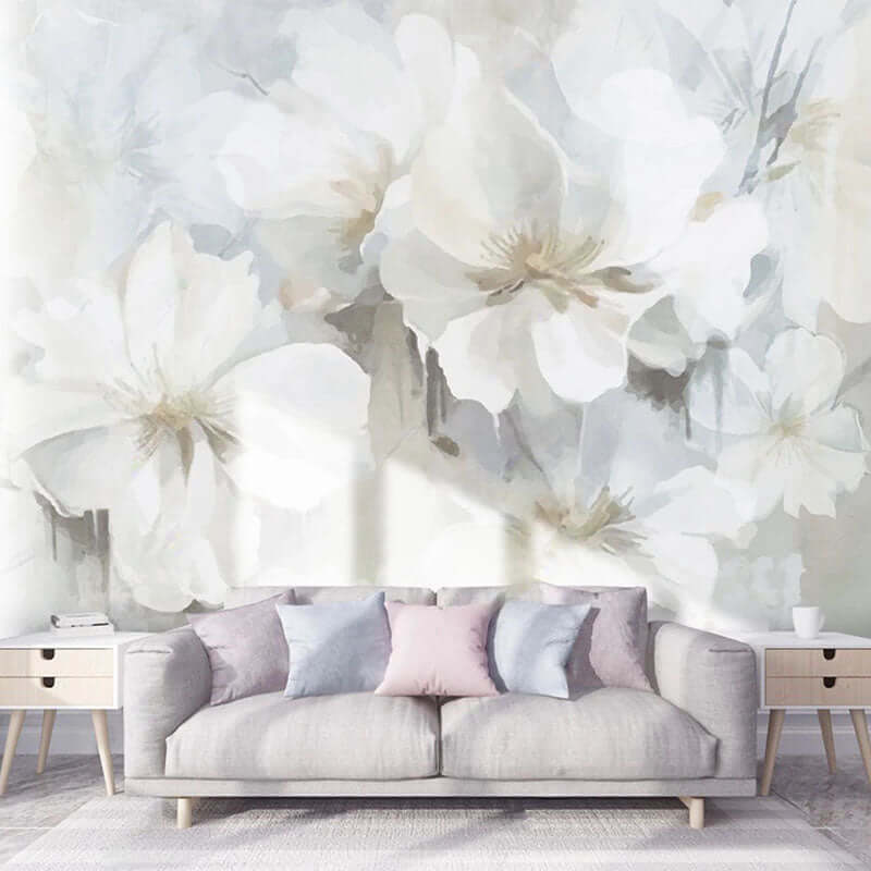 MinimalisticDecor.com-White Floral Wallpaper Murals - Stunning Design
