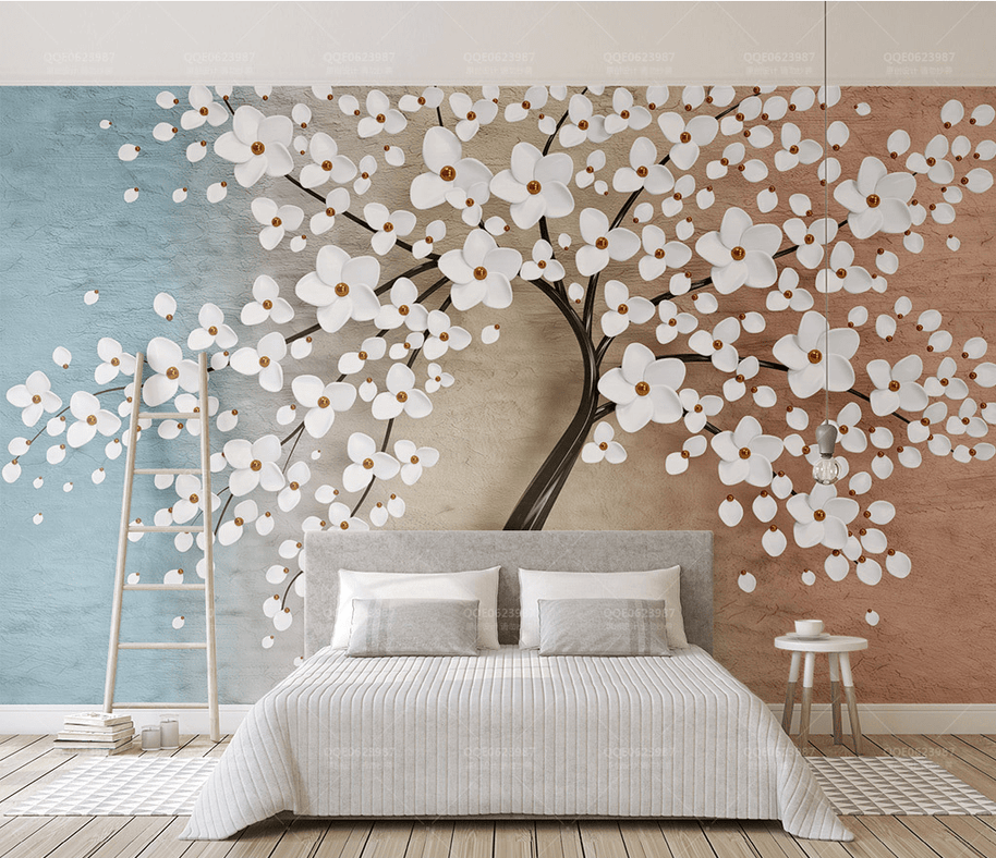 MinimalisticDecor.com-White Flowers Tree Wallpaper Murals: Bringing Elegance