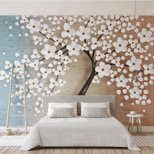MinimalisticDecor.com-White Flowers Tree Wallpaper Murals: Bringing Elegance