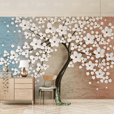 MinimalisticDecor.com-White Flowers Tree Wallpaper Murals: Bringing Elegance
