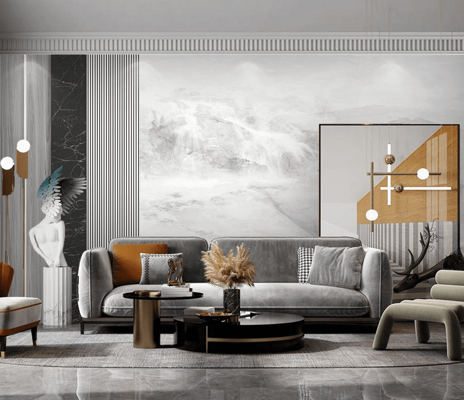 MinimalisticDecor.com-White Fog Stone - Marble Wallpaper Murals