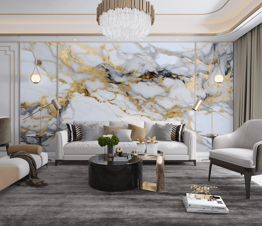 MinimalisticDecor.com-White & Gold Stone - Marble Wallpaper Murals