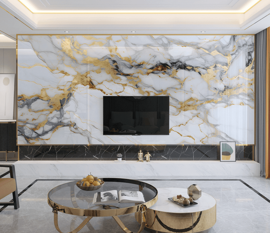 MinimalisticDecor.com-White & Gold Stone - Marble Wallpaper Murals